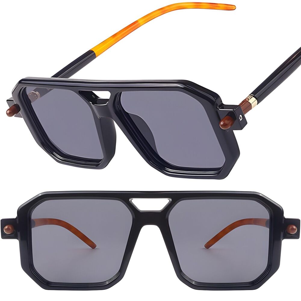 Black & Gray Square Sunglasses Fashionable Futuristic Hip Hop Rapper Swag Y2K